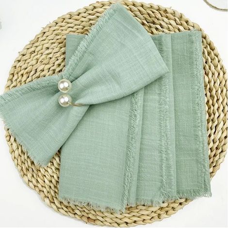 Serviettes en tissu de coton vert, 10 pièces, en gros, serviettes en mousseline, pour mariages et décoration de table (1/5)
