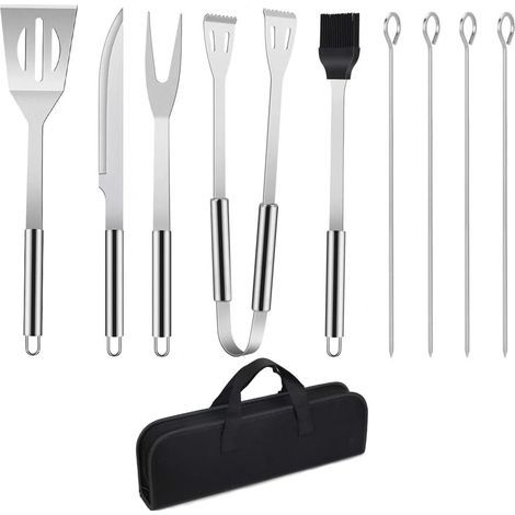 GENERIC-Ensemble d'Outils De Barbecue, 9PCS Barbecue Ustensiles en Acier Inoxydable pour Grillade avec Boîte de Rangement/Spatule/Fourchette/Pince/Couteau/Brochettes et Pinceau pour Extérieur/Camping/ (1/5)