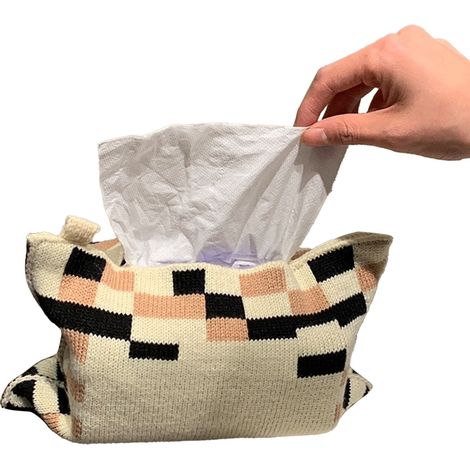 Boîte à mouchoirs en tissu tricoté, distributeur de mouchoirs en fil de coton tissé pour voiture ou salon, rose et noir (1/5)