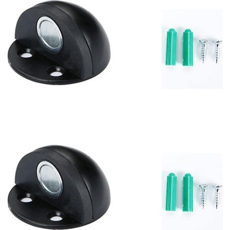 Butée de porte magnétique, butée de porte en acier inoxydable, butée de porte avec vis de fixation, pour protéger les portes murales des dommages (2 parties noires). (1/4)