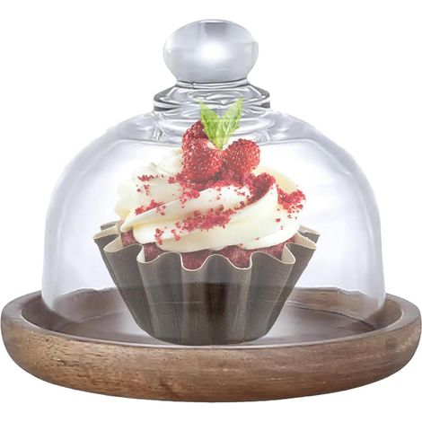 Présentoir à gâteau, Petite Assiette à gâteau avec Couvercle – Support à Dessert en Bois pour décoration de fête pour Cuisine, pâtisserie, collation, Biscuits, Fruits, Cupcakes, (1/5)