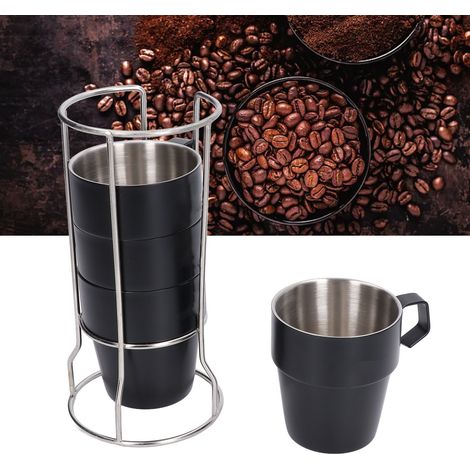 Set mit 4 Teilen, dickwandiger Kaffeebecher aus Edelstahl 304, isoliert und hitzebeständig, doppelwandiger Vakuum-Wasserbecher, tragbarer Becher für Picknicks und Grillabende. (1/5)