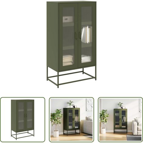 vidaXL Buffet vert olive - Buffet haut vert olive 68x39x123 cm acier (1/5)