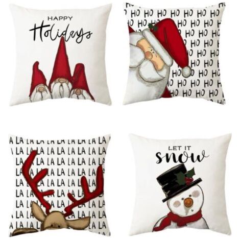 BUNTHAUS Lot de 4 Housse Coussin Noel 45x45  Housse de Coussin Deco Noel Coton et Lin Décoratif Taie d'oreiller   pour Chambre, Nanapé, Chaise, Lit Decoration Noel