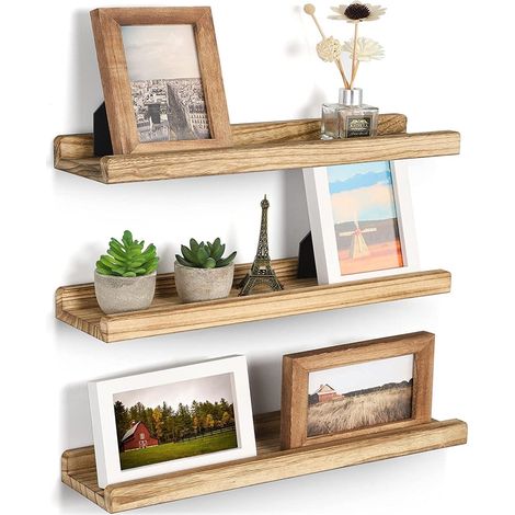 Étagère Murale Bois Lot de 3, 40x10cm étagère Flottante, Etagères Murales de Rangementen Maximal 10KG pour Salon Chambre Bureau Salle de Bains ou Cuisine (1/5)