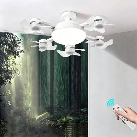Ventilateur Plafond avec Lumiere Pliable,52cm 5 Fan têtes Lampe Ventilateur Plafonnier Silencieux avec Telecommande,3 Vitesses (1/5)