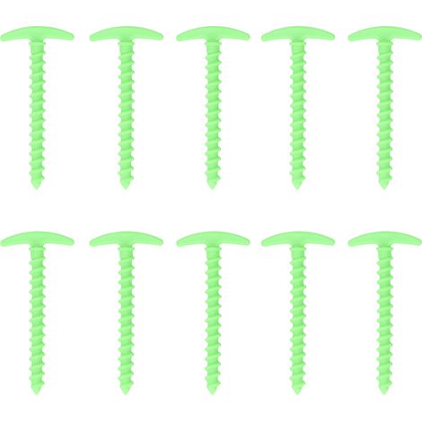 Piquets de Camping Plastique, 10 Pièces, T-Shape Spirale, 14.5cm, Ancrages Sol pour Tentes, Toiles, Gazebos, Camping, Vert (1/5)
