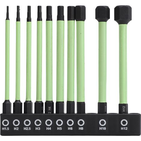 Clé hexagonale foret S2 en acier, utilisation longue durée, tournevis pneumatique vert antirouille magnétique puissant 10 pièces (1/5)