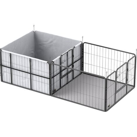 CHICFURN Parque para cachorros 203 x 102 x 60 cm en poliéster negro, 7 paneles, 2 zonas (1/5)