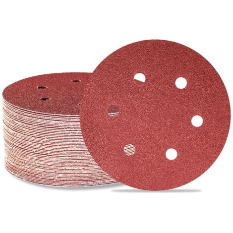 RHG Lot de 50 disques de ponçage 150 mm 6 trous Grain 40 Papier abrasif Orbital aléatoire pour travail du bois, automobile, métal (1/5)