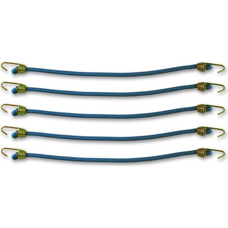 Lot de 5 sandows avec Crochet en Acier zingué, Résistance à la Rupture Indicative 10 kg, Diam. 4 mm, Longueur 25 cm, Bleu (1/2)