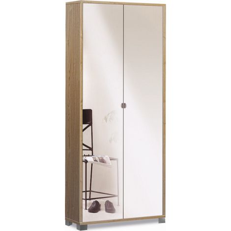 Armoire à miroir 2 portes 83x29x190 cm – Finition noyer Stelvio – 8 étagères réglables – Chants ABS – Poignée aluminium bruni – Sarmog (1/4)