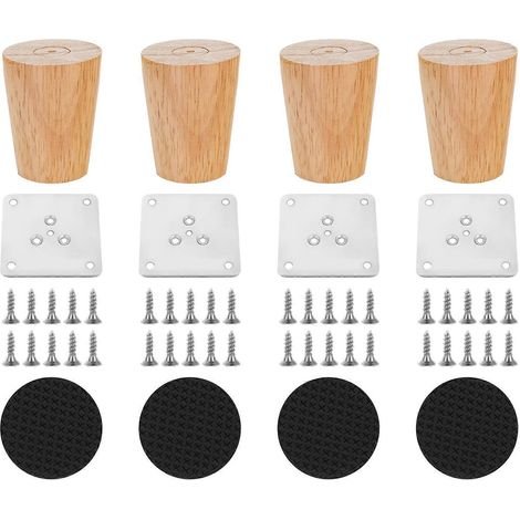 Pieds de meuble universels en bois massif, finition naturelle, supports de meubles, faciles à assembler, adaptés aux projets de bricolage, design biseauté de 6 cm. (1/5)