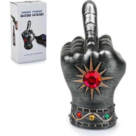 Design accattivante: apribottiglie a forma di dito medio. Apribottiglie portatile per birra. Idea regalo divertente per San Valentino, Natale, anniversari, ecc. (1/5)