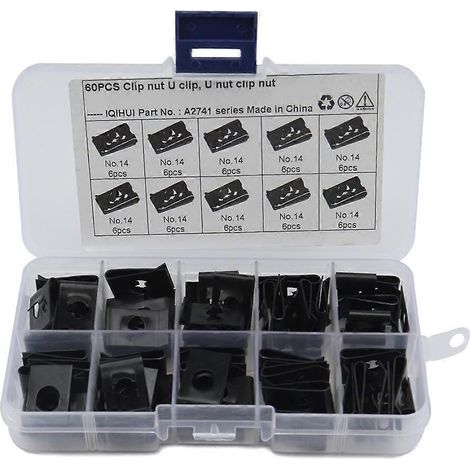 Kit d'assortiment de 60 écrous à clip en U n° 14 avec boîte pour moto et voiture ( ) (1/3)