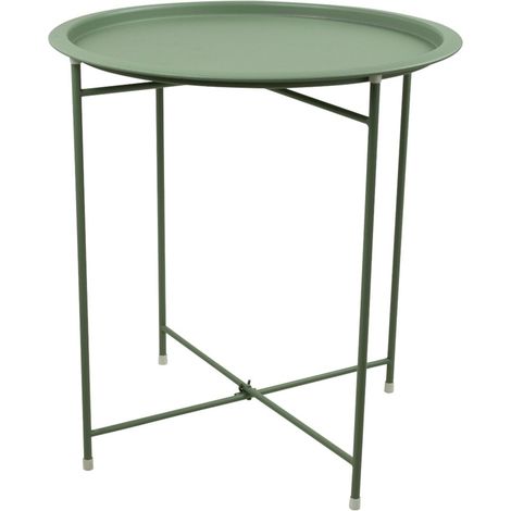 Terre Jardin – Table d'appoint ronde métal Ø 41,5 cm – Pliante et légère – Embouts en silicone pour stabilité – Vert pastel (1/4)