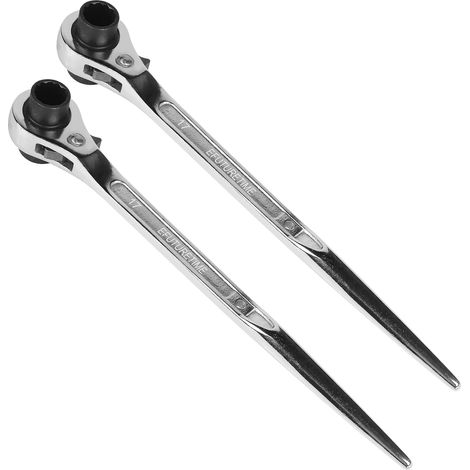 2x Clé d'Échafaudage à Cliquet Réversible, 17/19mm + 19/22mm Poignée Plate, Clé à cliquet pour Échafaudage en CR-V, Argent (1/5)