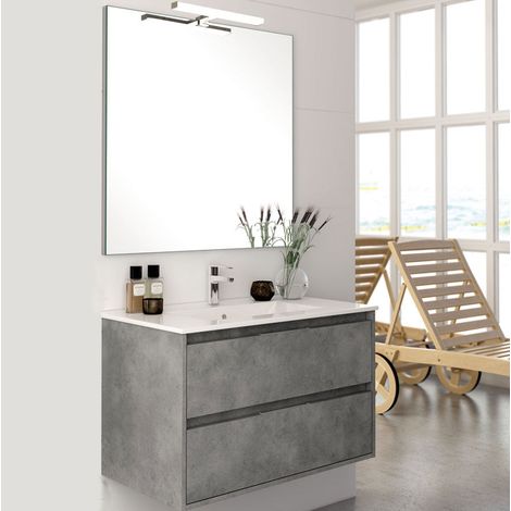 Meuble de salle de bain 100cm simple vasque - 2 tiroirs - ciment (gris) - IRIS (1/5)