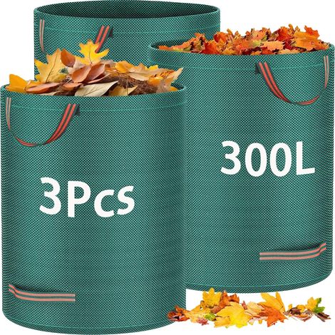 Sac Jardin Dechets Verts, 3 x 300 L, Sac Vegetaux avec Poignées, Pliables et Réutilisables, pour Mauvaises Herbes, Feuilles, Ordures, Débris (1/5)