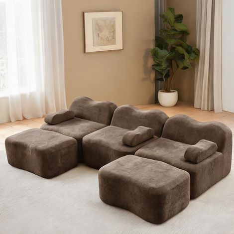 Canapé modulaire en velours marron avec poufs 288 x 167 x 70 cm (1/5)
