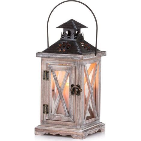 Lanterne en Bois Bougeoir Vintage Lanternes à Bougie Décorative pour Rustique Mariage Centre de Table Suspendu Lanterne Ferme Décor à la Maison Intérieur et Extérieur Lanterne Décor 28cm (1/5)