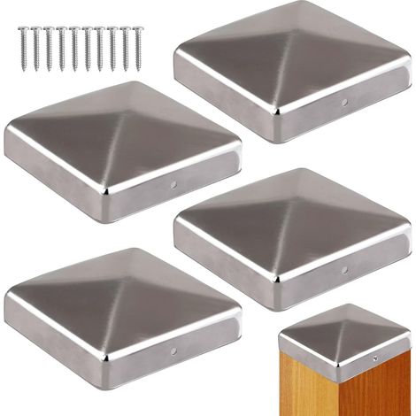 Lot de 5 capuchons pyramidales 120x120mm - Acier galvanisé robuste - Protection poteaux bois - Fixation par vis incluses - Pour clôture et terrasse (1/5)