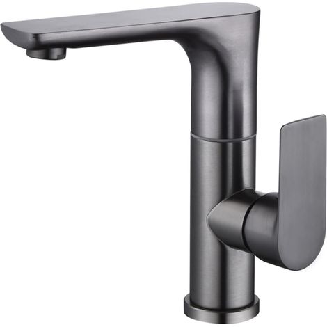 Robinet de lavabo, inox, gris, monocommande, pour sanitaires (1/5)