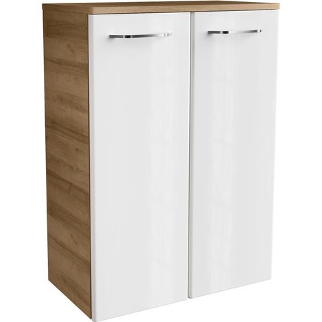 FACKELMANN Milano Doppel-Midischrank - 60 cm - Weiß Hochglanz - (1/5)