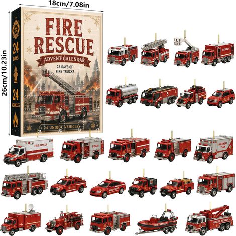 Adventskalender 2026 – 24 Fächer – rot-weiß – Acryl – Maße: 26 x 19 x 4 cm – Feuerwehr-Anhänger-Set – geeignet für Weihnachten und als Weihnachtsbaumdekoration für Kinder und Zuhause (1/5)