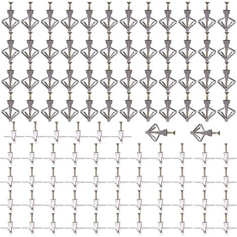 100 Pack High Performance Plasterboard Wall Plugs and Screws with Screws, for Drywall and Plasterboard - Ideal for TV Wall Mounts and More (1/5)