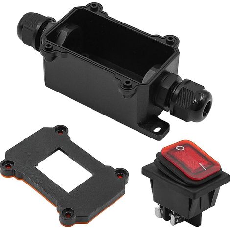 Interrupteur à cordon en ligne étanche IP67, AC 220 V, 4 broches, 2 positions, interrupteur à bascule avec bouton à bascule de lumière rouge(rouge) (1/5)