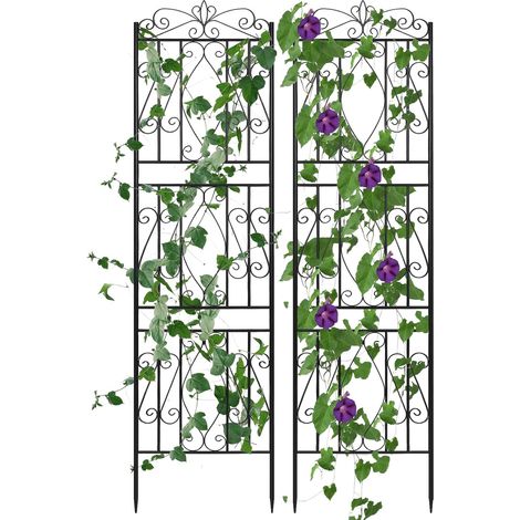 Set di 2 Traliccio per piante Rampicanti, Sostegno per piante da giardino in Metallo Nero, 182x50 cm (1/5)