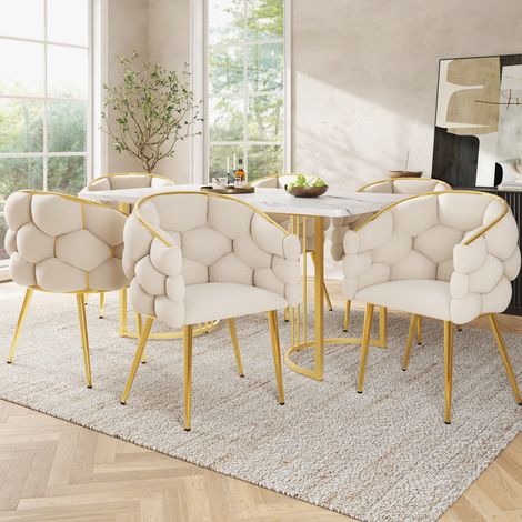 Silla de comedor de terciopelo beige 44 x 41 x 74 cm, estructura metalica dorada (1/5)