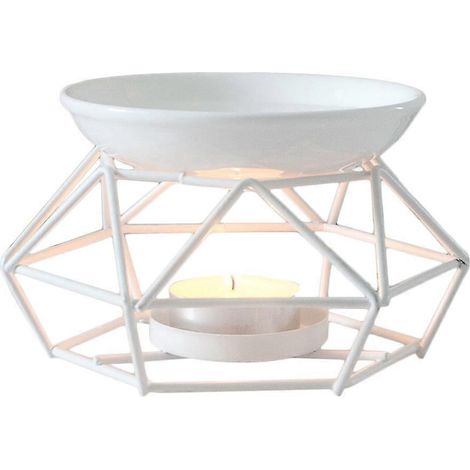 Aromalampe aus Metall für Duftölbrenner, geometrischer Keramik-Teelichthalter für ätherische Öle, Wachsschmelzlampe, Duftdiffusor