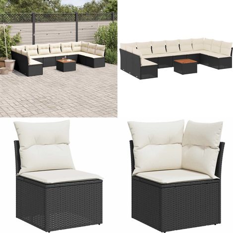 11-tlg. Garten-Sofagarnitur mit Kissen Schwarz Poly Rattan - Gartenmöbel Set - Outdoor Möbel - Rattan Sofa - Lounge Set - Esstisch - Home & Living (1/5)