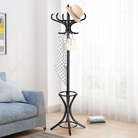 Porte Manteau sur Pieds avec 12 Crochets en Bois Massif pour Manteaux Chapeaux Parapluie 51 x 51 x 184 CM, Couleur Noir CW6288 Maison Chic (1/3)