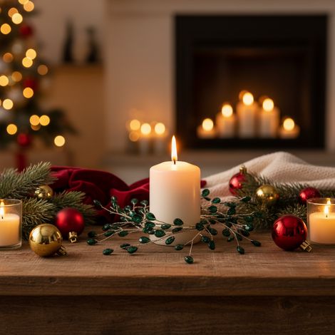 Portacandela di Natale girocandela con gemme per decorazioni natalizie, da Ø 23 cm -Verde (1/5)