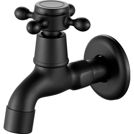 Robinet Exterieur Jardin Noir, Robinet Mural Vintage pour Bac à Lavage, Jardin, Extérieur, Salle de Bains, Cuisine, G1/2 Eau Froide Uniquement (1/5)