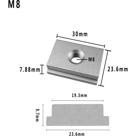 Curseur argenté M8 en alliage d'aluminium Modification à faire soi-même d'un rail de guidage pour scie circulaire électrique à table inversée, avec poignée de poussée et rail de guidage de type 30 (1/5)