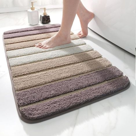 Tapis de bain antidérapant 40 x 60 cm, tapis de sol absorbant à rayures, extra doux, lavable en machine, absorbant, violet (1/5)