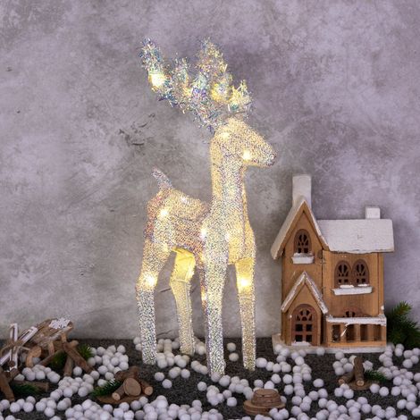 Renna luminosa 3D in Tessuto Bianco Iridescente a led color bianco caldo, per uso interno -h 58 cm (1/5)