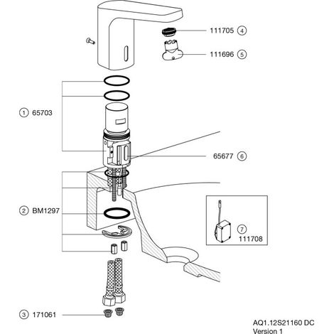 HEWI AQ1.12S21160 DC SENSORIC Robinet de lavabo électrique (1/2)