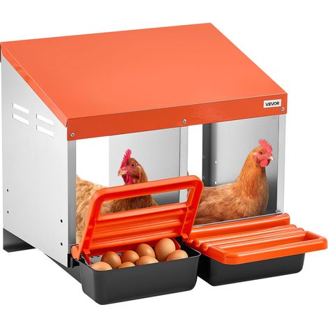 Pondoir à Poules 2 Compartiments Nichoir à Poule en Acier Galvanisé Plastique Haute Résistance pour Différentes Races de Poules, avec Plateau Incliné Espace de Ponte Spacieux, 53,5x52,5x47,5 cm (1/5)