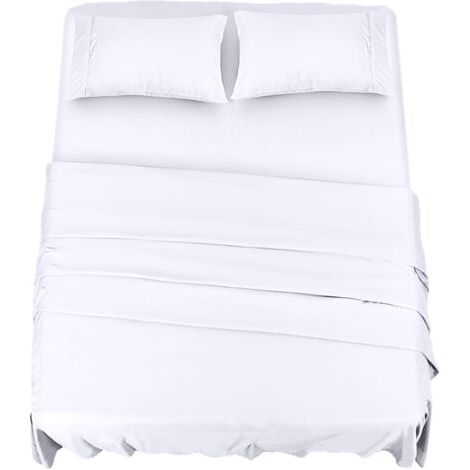 Polyester Microfibre Parure de lit (4 pièces, Blanc) - 1 Drap Housse 150x200cm, 1 Drap Plat 266x259cm et 2 Taies d'oreiller 50x75cm