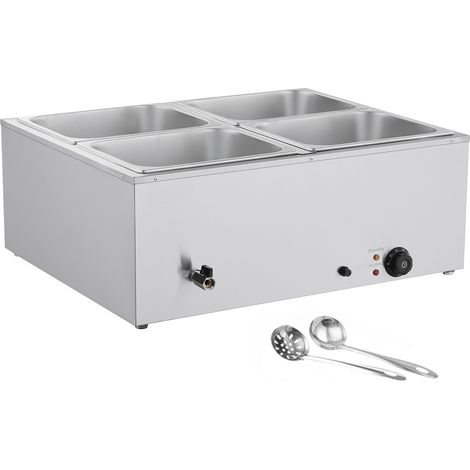 Mophorn Calentador de alimentos eléctrico de 1500 W, con sistema de vapor y tapa. Incluye 4 bandejas para calentamiento rápido, y equipado con cucharones para sopa y bandejas perforadas. (1/5)