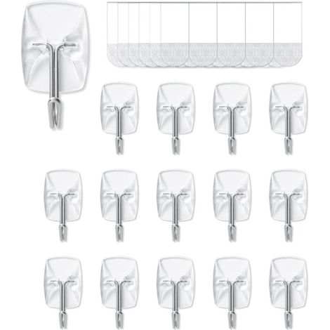 JELLYSUB 15 crochets,Crochets transparents en fil métallique, petits crochets adhésifs muraux — pour suspendre et décorer sans endommager les surfaces ni percer de trous. (1/5)