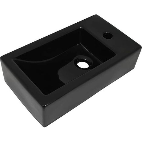 Lavabo avec trou pour robinetterie, en céramique noire, 46 x 25,5 x 12 cm