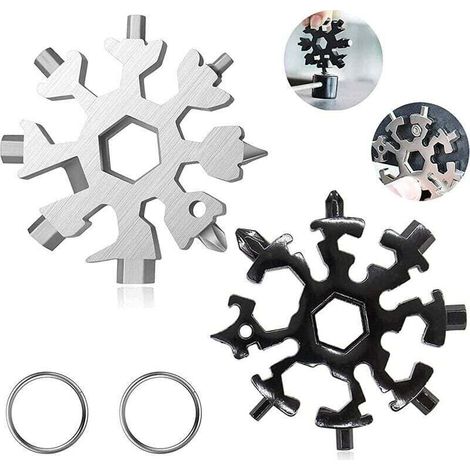 Outil Multifonction Flocon de Neige 18 en 1. 2 Pcs Clé à Flocon de Neige En Acier Inoxydable.Mini Tournevis Passe-partout en acier inoxydable. Portable Outil multifonction