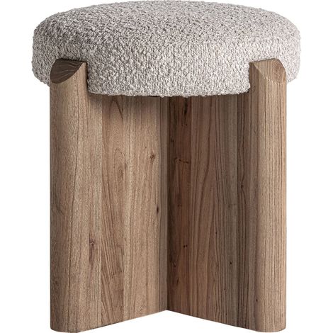 Tabouret jacquard contemporain en bois d'orme brun clair vieilli - Brun clair vieilli bois d'orme (1/5)