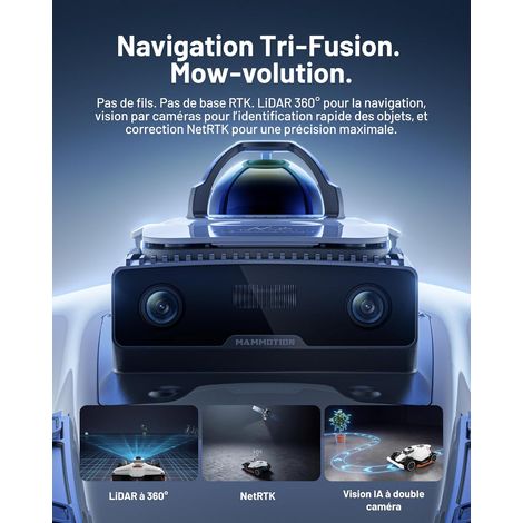 Robot Tondeuse Mammotion LUBA 3 AWD 5000 sans fil périphérique,LiDAR 360°+NetRTK+vision IA dual caméra, jusqu'à 5000m²,Pente 80%,Module 4G — vue 2
